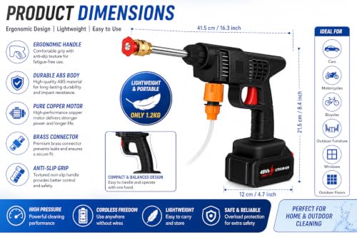 Image of Cordless Car Washer High Pressure Gun - Car Washing 48V Rechargeable Electric Pressure Washer Gun Bike, Car Washing Pump, Portable Car Washer