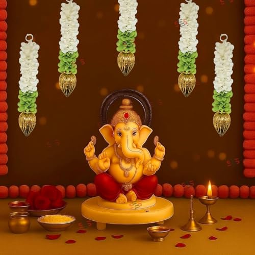 Image of S2S Fabric Hangings with Golden Lotus-6 Pcs-Small- 10 INCH | Floral Wall Hangings, Temple-Decoration Items, Backdrop for Pooja Decorative, Varalakshmi Vratam Decor | Varamahalaxmi Decor Item