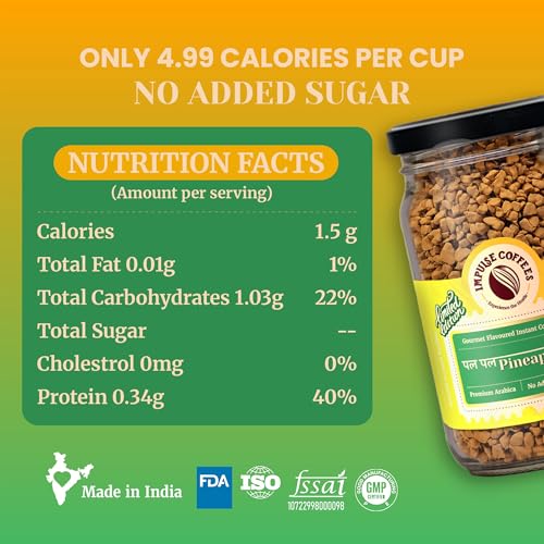 Image of Impulse Coffees Pal Pal Pineapple Instant Coffee Powder|Fruity,Sweet Aroma Flavoured Coffee|Dark Roasted Arabica Coffee Powder|Tropical & Fruity Instant Coffee Premix|Ideal Hot & Cold Coffee Mix|50 Gm