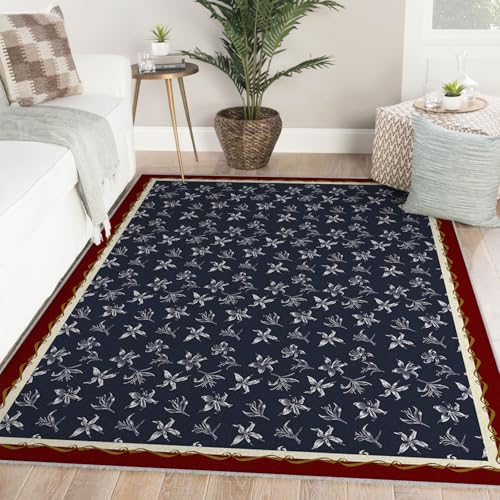 Tapis de sol bleu lavable en lys pour protéger et embellir le salon - 4