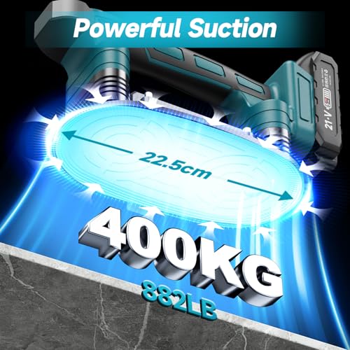 SINGTIP 2 IN 1 Akku Fliesenrüttler & Saugnäpfen für Maa-kita Akku 18V, 9 Gang Einstellbaren mit 2 Batterien, 22.5CM Doppel-Saugnapf 400KG Adsorption Fliesen Vibrationsgerät für Glas, Marmor