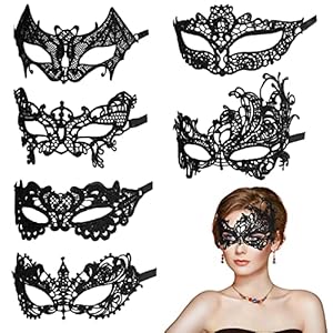 Aomig Spitze Maske, 6 Stück Venezianische Maske Spitze Damen, Schwarz Sexy Lace Augenmaske für Frauen, Augenmaske für Halloween Karneval Abendkleid Tanz Ball Party