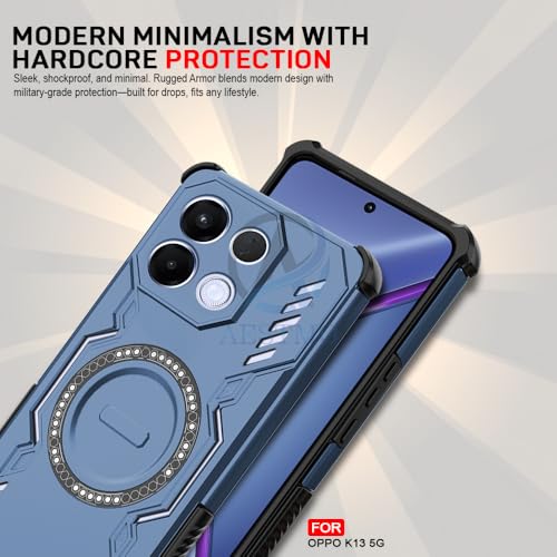 Image of AESTMO Back Case Cover for Oppo K13 5G | Magnetic Case with Built-in Metal Ring | Compatible with MagSafe Accessories | Shockproof Hybrid (PC + TPU) (Blue)