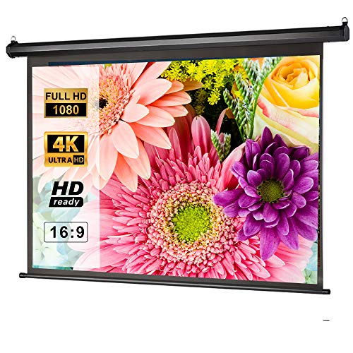 ZUEDA 100 inch 16:9 Manual Pull Down Projector Screen, Retractable Auto-Locking Projection Screen for Indoor Home Theater Cinema, School Office Presentation, Wall/Ceiling Mounted Movie Screen