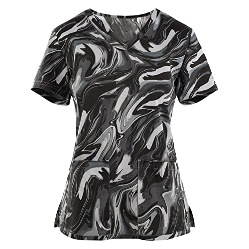 OIOLOYJM Printed Scrub Tops Women V Neck Short Sleeve Plus Size Scrubs for Womens Nursing Uniforms Shirts with Pockets