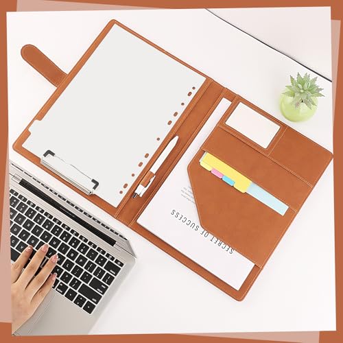 Klemmbrett A4 mit Deckel, PU-Leder Klemmbrettmappe Schreibmappe mit Schreibblock Dokumentenfächern Stifthalter Magnetverschluss Konferenzmappe für Bürobedarf Schule (Braun)