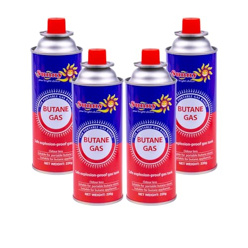 Sunny Your Bright Choice 4 Pack Portable Butane Gas Cylinder 220g 400ml Fuel for Camping Stoves & Outdoor Cooking