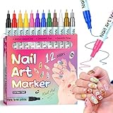 12 Colors Nail Art Pens Set Nail Polish Pens Nail Art Markers for DIY Nail Art Waterproof Quick-drying Nail Point Dotting Liner Pen Tools for Home Salon