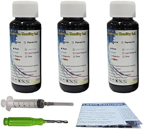 HOTCOLOR Per Bottle 100ML Refill Dye Ink Inkjet for 662 662XL Cartridges Deskjet Ink Advantage 1015,1515,2515,2545,2645 Printer (3100ML Black)
