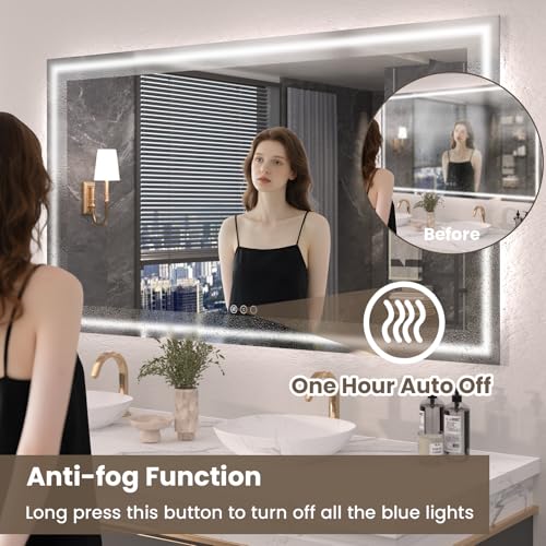 72"X36" LED Bathroom Mirror with Front Lights and Backlit, Anti-Fog, Dimmable, Shatter-Proof Tempered Glass, Lighted Bathroom Vanity Mirror for Wall with 3 Colors, Memory Function