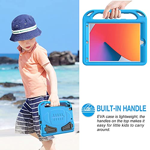 Supnice Kids Case For Ipad 10.2 Inch, Ipad 9Th/8Th/7Th 2021/2020/2019 Generation Case With Built-In Screen Protector, Durable Shockproof Lightweight Handle Stand Kids Cover For Ipad 9/8/7 Gen, Blue #TOP3