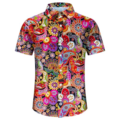 Image of Men's Hawaiian Shirt Tops Vintage Short Sleeve Button Down Beach Shirt Male Tropical Floral Summer Pullover Party Holiday