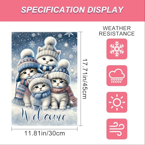Image of BlissYard Winter Garden Flag Kitten Hats 12x18 Inch Polyester