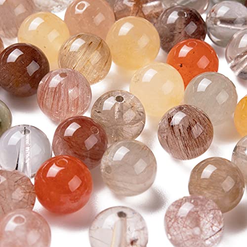 BEEFLYING 100 Pcs 8mm Round Natural Rutilated Quartz Beads Mixed Color Round Loose Beads for DIY Stretch Bracelets Kits Making - Image 3