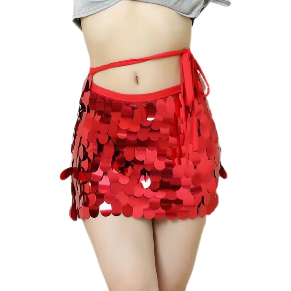 Big Sequin Short Skirt Belly Dance Hip Skirts Mermaid Hip Wrap Rave Party Dance Skirt, deal for Women and Girls