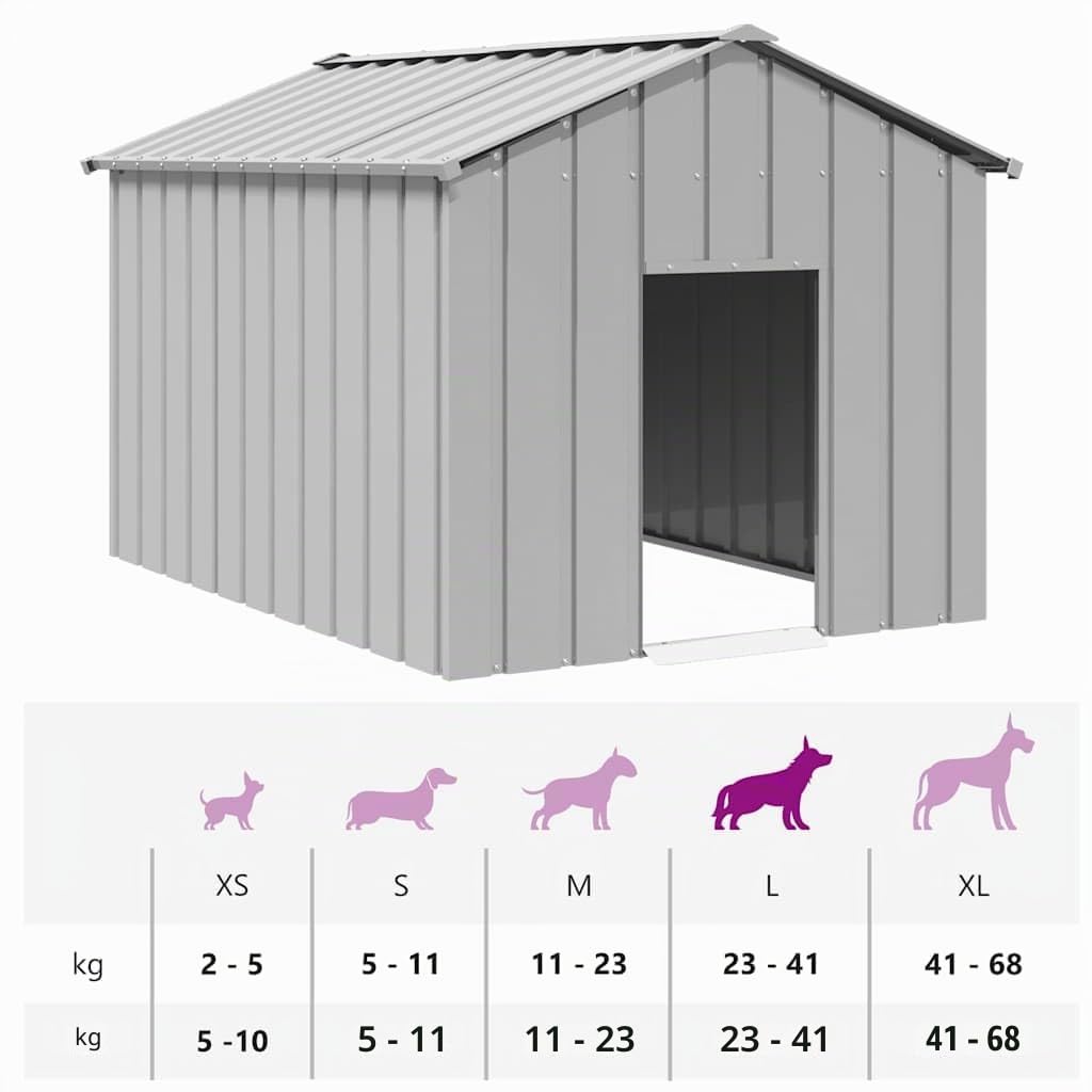 IKAYAA Caseta para Exteriores Grande, Caseta para Perros Acero Galvanizado 113x153x101 cm Gris