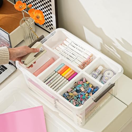 Image of Stebopum 17 QT Plastic Storage Box with Removable Tray Art Supply Craft Organizers and Storage Stackable Storage Container for Organizing Bead, Tool, Sewing, Book, Crayon, Playdoh(Clear)