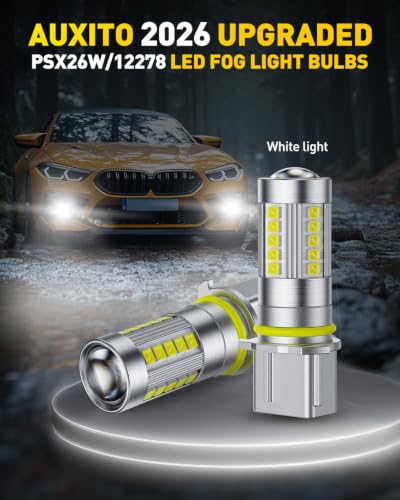 Image of AUXITO PSX26W /12278 /H28W LED Fog Light Bulbs, 6500K Cool White CSP LED Fog Lights, True 1:1 Mini Size Replacement Fog Bulb, 360 Full Illumination, Play and Plug, Pack of 2