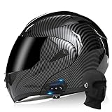 Bluetooth Modular Motorcycle Helmet, DOT Approved Flip Up Full Face Integrated Helmet, Double Visor