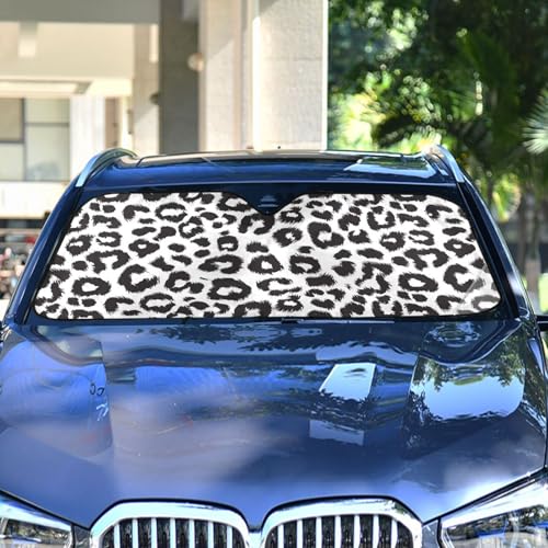 Black White Leopard Print Windshield Sun Shade for Car Auto SUV Truck Foldable Front Window Sunshade Sun Visor Protector Block UV Rays Reflect Heat, 55" x 28" by BOENLE - Used condition - Image 5
