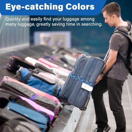 Image of Luggage Straps for Suitcases, Travel Adjustable Belt with Quick Release Buckle, Heavy Duty Nylon Bag Packing Strap, Unique Bright Identifiers Business Travel Accessories (2 Pack) - Blue Pattern