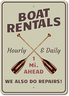 Boat Oars Rental Boat Owner Decor Metal Tin Sign - for Home Garage Bar Man Cave or Office 8x12 Inch