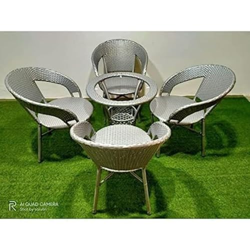 Image of Furniture D-12|Indoor |Outdoor |Living Room| Balcony| Garden| Chair Table Set 4+1 (4 Chair + 1 Table)| Furniture Set| Coffee Chair Table Set| Powder Coated|(Silver)