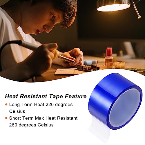 Image of HARFINGTON 2 Rolls Heat Tape High Temperature Heat Resistant Tape 30mm, 50mm Wide Sublimation Thermal Heat Transfer Tape for Sublimation Press No Residue, Blue