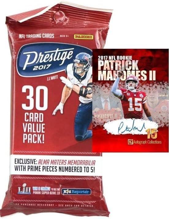 2017 Panini PRESTIGE Factory Sealed Football FAT PACK - 30 Cards - Chance for PATRICK MAHOMES Autograph ROOKIE CARD! (Plus Novelty Mahomes Card Pictured)