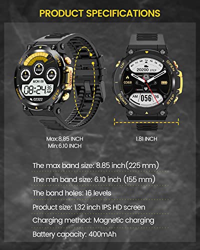 Military Smart Watch For Men(Dial Call/Answer), 2023 All-New Tactical Waterproof Smartwatch, Outdoor Rugged Bluetooth Watch Android Iphone, Fitness Tracker With Heart Rate/Spo2/Ai Voice, Black Gold #TOP7