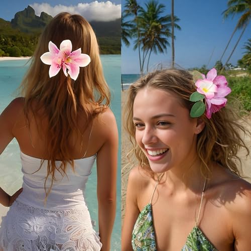 2 Piezas Pinzas de Pelo Florales Rosadas Clip de Orquídea y Plumeria para Niñas miniatura 6