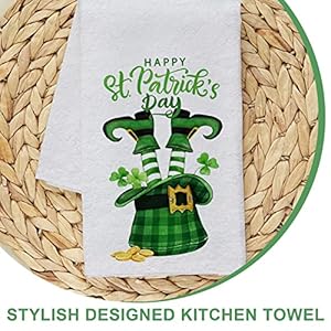 Seliem Happy St. Patrick's Day Top Hat Shamrock Kitchen Dish Towel Set of 2, Lucky You Clover Hand Towel Green Buffalo Plaid Drying Baking Cooking Cloth, Irish Spring Home Kitchen Decor 18x26 Inches Seliem Happy St Patricks Day Top Hat Shamrock Kitchen Dish Towel Set of 2 Lucky You Clover Hand Towel Green Buffalo Plaid Drying Baking Cooking Cloth Irish Spring Home Kitchen Decor 18×26 Inches