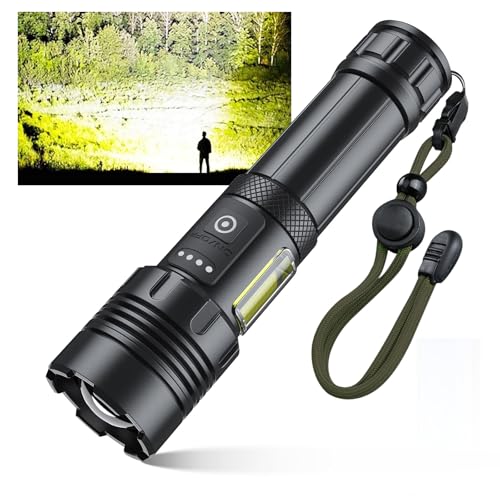 懐中電灯 軍用 最強【40000LM超高輝度・5000mAh電池】IPX6防水 防衝撃 Type-C充電 COB作業灯 7モード調光 ズーム式 防災 地震 避難対策 SOSライト 緊急用 フラッシュライト