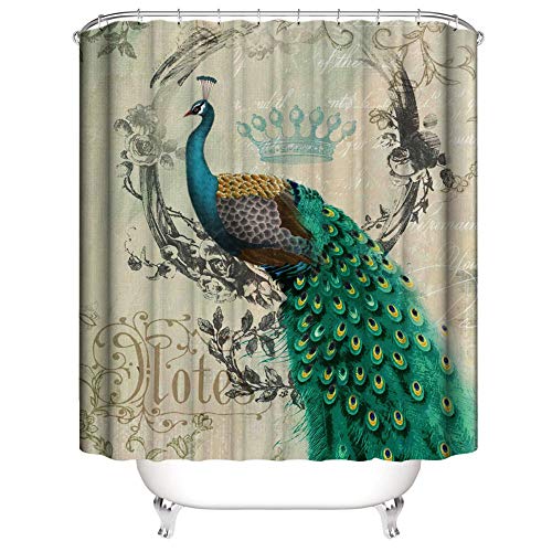 Rideau de Douche imperméable 100% Polyester Tissu Rideau de Douche Paon avec 12 Crochets Le Rideau de Douche décor à la Maison est résistant à la moisissure 180 * 180 cm Cover