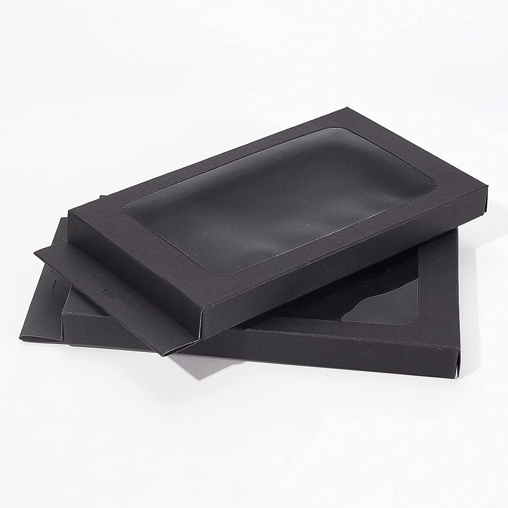 BENECREAT Geschenkboxen 100 Stück – 6,3x6,3x3 Cm, Schwarz, Mit Fenster, Aus Kraftpapier