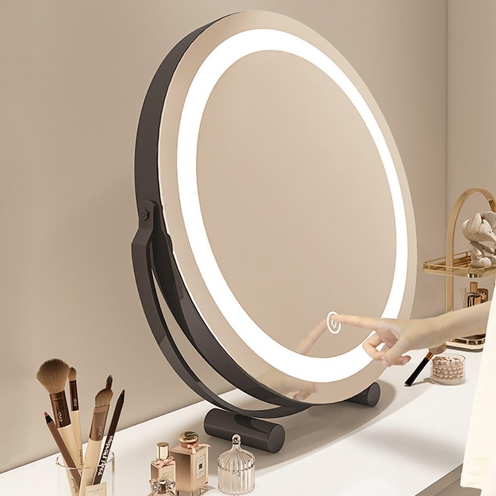 卓上 化粧鏡 LEDミラー 女優ミラー ライト付き 大きい照明付きミラー 寝室のミラー丸 ミラー充電式 卓上鏡 3色モード 角度36
