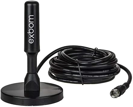 Antena Digital Amplificada HDTV/UHF/VHF Interna e Externa 5m Base Imã prova d'água 4dBI - Exbom