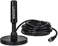 Antena Digital Amplificada HDTV/UHF/VHF Interna e Externa 5m Base Imã prova d'água 4dBI - Exbom