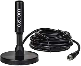 Antena Digital Amplificada HDTV/UHF/VHF Interna e Externa 5m Base Imã prova d'água 4dBI - Exbom