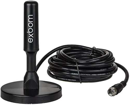 Antena Digital Amplificada HDTV/UHF/VHF Interna e Externa 5m Base Imã prova d'água 4dBI - Exbom
