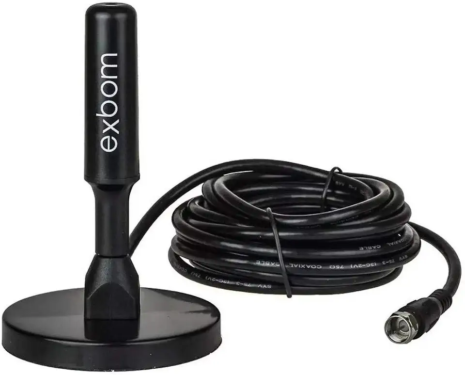 Antena Digital Amplificada HDTV/UHF/VHF Interna e Externa 5m Base Imã prova d'água 4dBI - Exbom