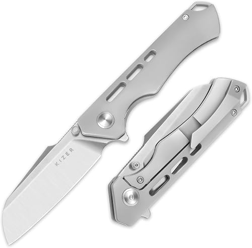 Kizer Crest Folding Knife 3.05 Inch S35VN Sheepsfoot Knife Ki3714A1 | S35VN Steel Blade, Sheepsfoot Design, Gray Titanium Handle, Thumb Stud And Flipper Opener, Frame Lock