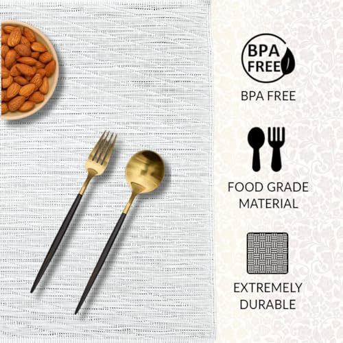 Image of YELONA Placemats for Dining Table - Heat Resistant, Non-Slip & Washable PVC Vinyl Table Mats - Set of 4, 45 x 30 cm (Vanilla White)