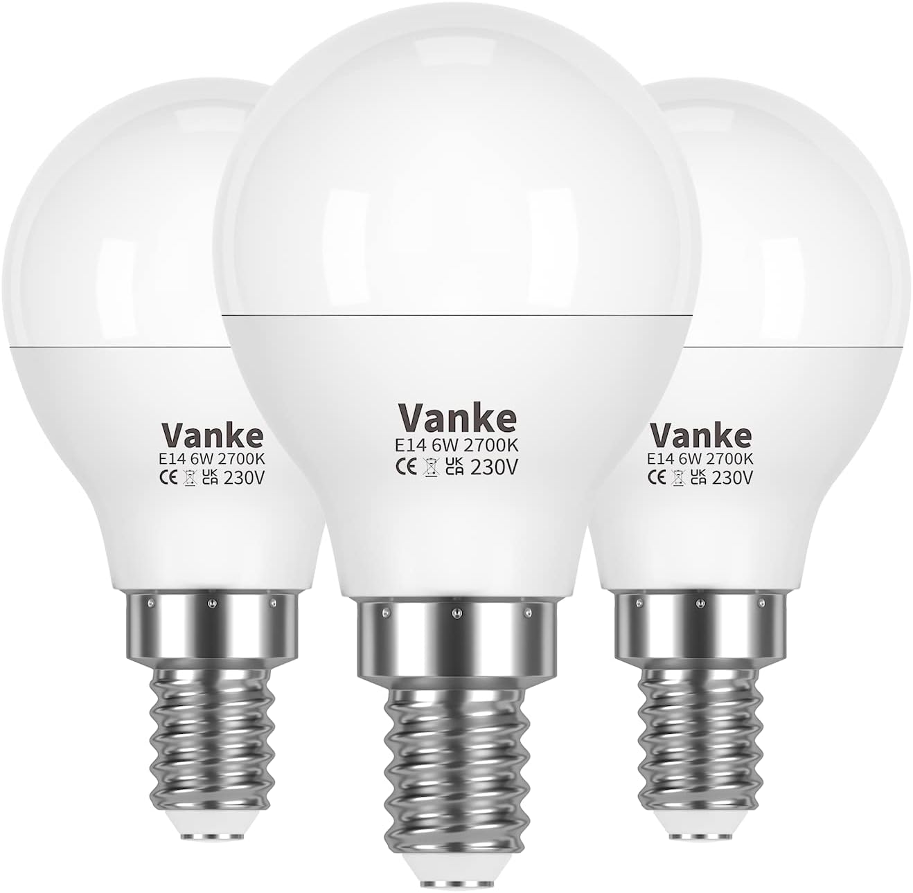 Vanke E14 LED Light Bulb, Warm White 2700K Yellow Light, 6W (40 Watts Equivalent), Non-Dimmable, SES Small Screw Light Bulb, 470 Lumen LED Golf Ball Bulbs, Pack of 3