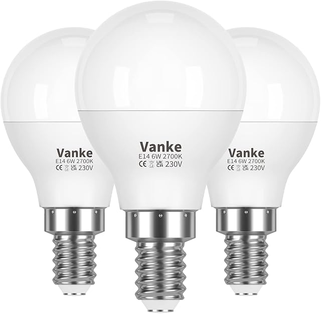 E14 LED Light Bulb, Warm White 2700K, 6W (40 Watts Equivalent), SES Small Screw Light Bulb, 470 Lumen LED Golf Ball Bulbs, Non-Dimmable, Pack of 3