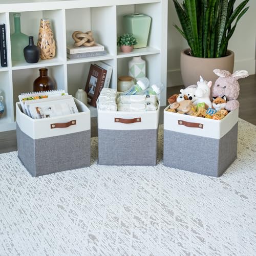 OrganiHaus 30x30cm 4 Pack Cube Storage Bin, Fabric Storage Bins, Cube Storage Organizer Bins, Kallax Organizer Storage Basket, Closet Storage Bins, Panier de Rangement, Bac de Rangement Gray/White by OrganiHaus - Image 4