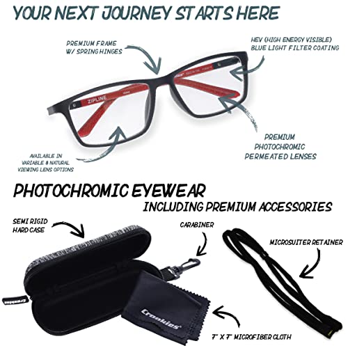 Image of Croakies Zipline Photochromic Progressive Eyewear | UV400 Sunglass for Outdoor | Bluelight Eyeglass for HEV Devices | Bundle
