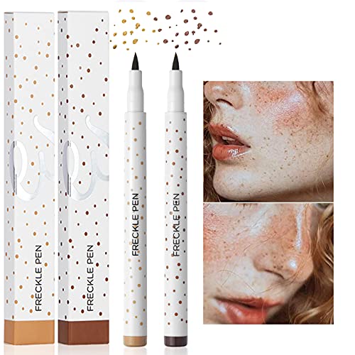 PASNOWFU Colors Freckle Pen, 2Pcs Natural Lifelike Freckle Makeup Pen Waterproof Long-lasting Magic Freckles Makeup Tool for Natural Effortless Makeup (Light Brown+Dark Brown)