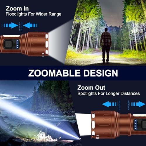 Image of Banral Rechargeable Magnetic Flashlights High Lumens, Super Bright LED Powerful Flashlight 8 Modes with COB Work Light, Waterproof Handheld Flash Light for Camping (2 Pack with Leather Box, Brown)