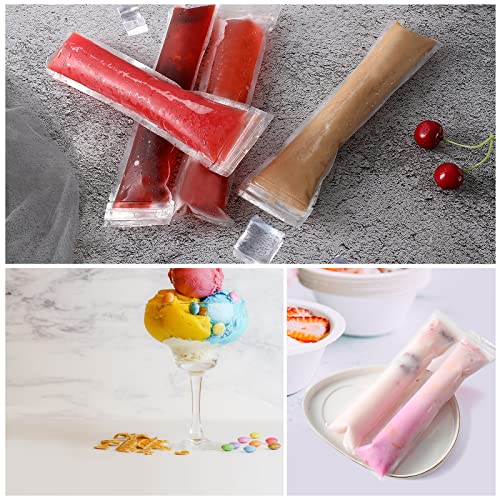 100 Pack DIY Disposable Ice Pop Bags Popsicle Molds Bags Mold Bags Homemade ice lolly Bags with Silicone Funnels Freeze Snacks Freezer Tubes (11x2") by Milaloko - Image 3